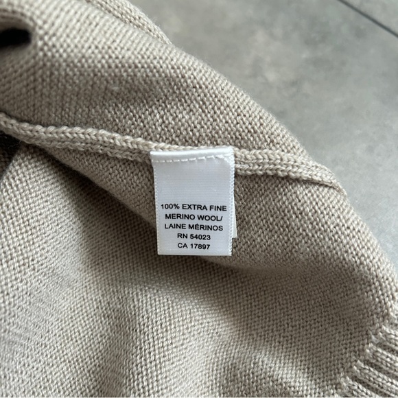 Banana Republic extra fine merino wool pullover 3/4 zip tan neutral sweater L - Picture 4 of 5